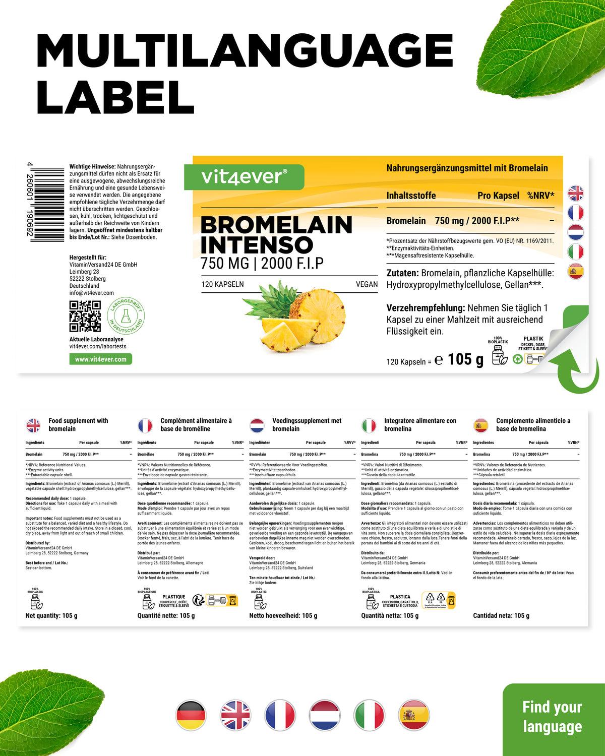 Bromelina Intenso - 750 mg (2000 F.I.P)