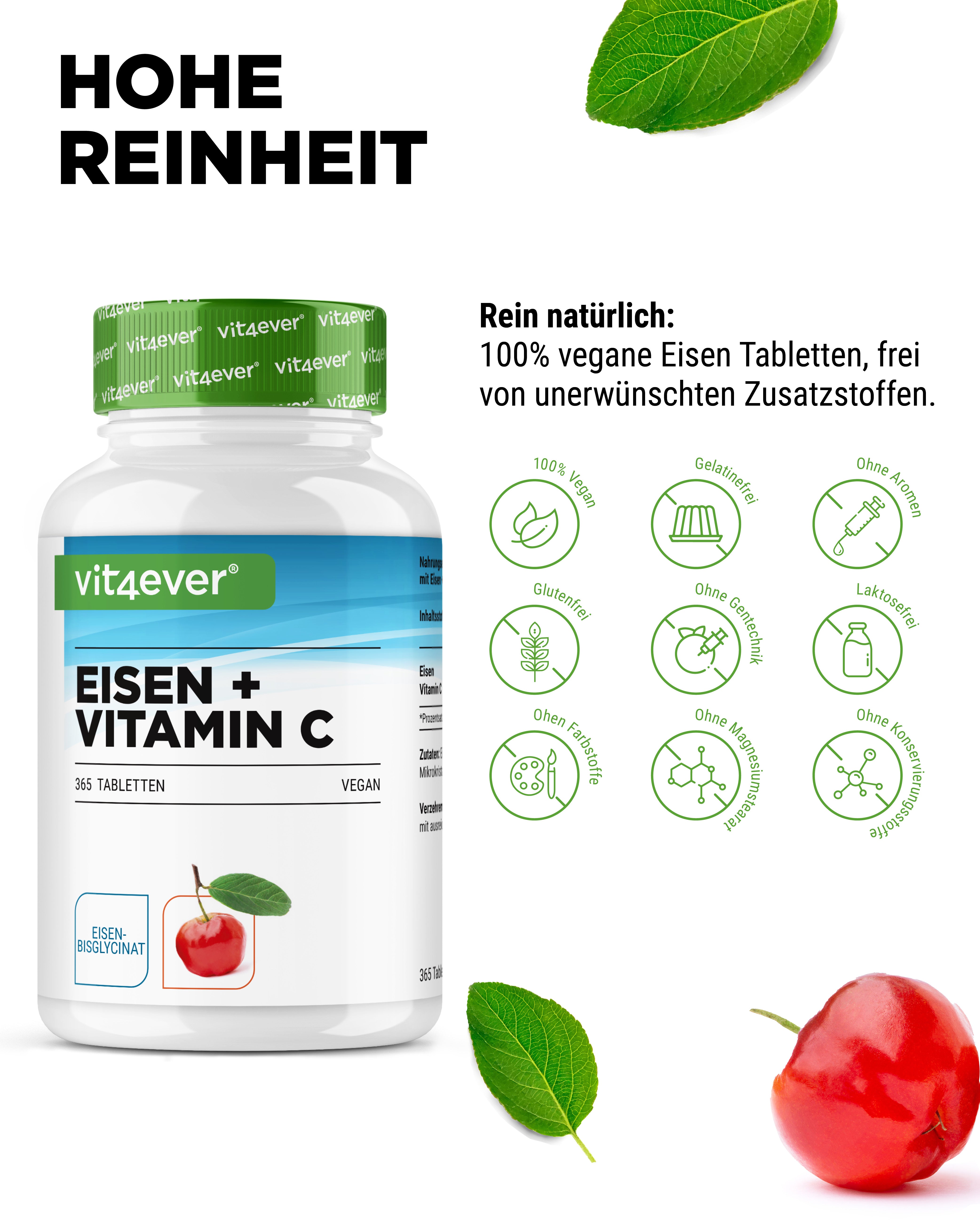 Eisen + Vitamin C - Eisenbisglycinat- 365 Tabletten