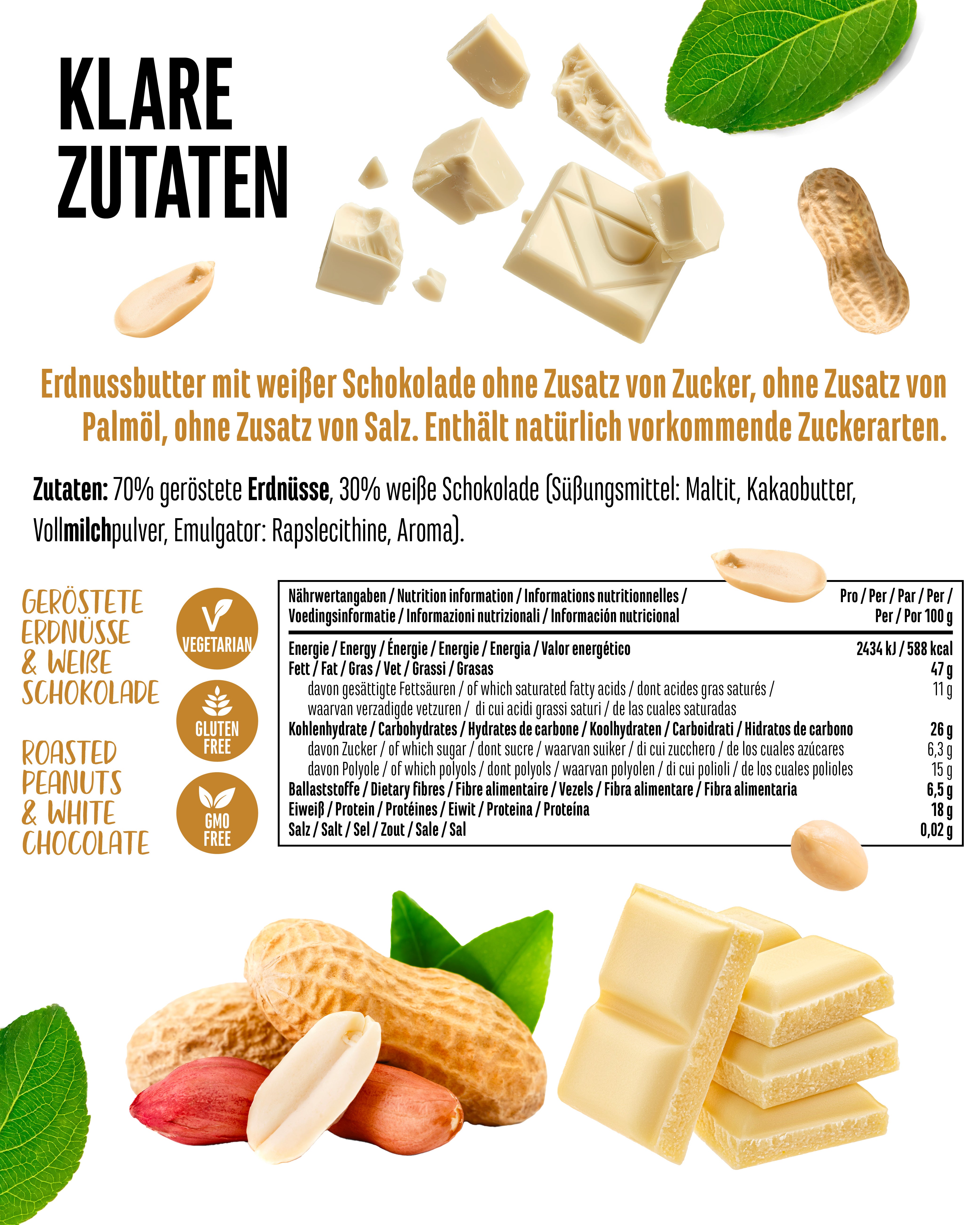 Erdnuss + weiße Schokolade, 500 g
